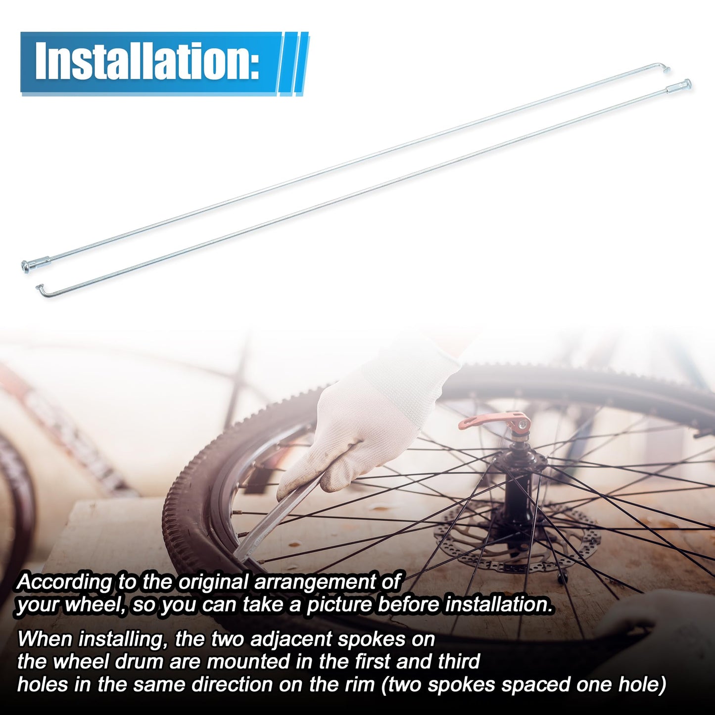 X AUTOHAUX 36pcs 14G J Bend Bicycle Galvanized Spokes 300mm 11.81" Cycle Spokes with Brass Nipples Steel Spokes for Mountain Bike MTB