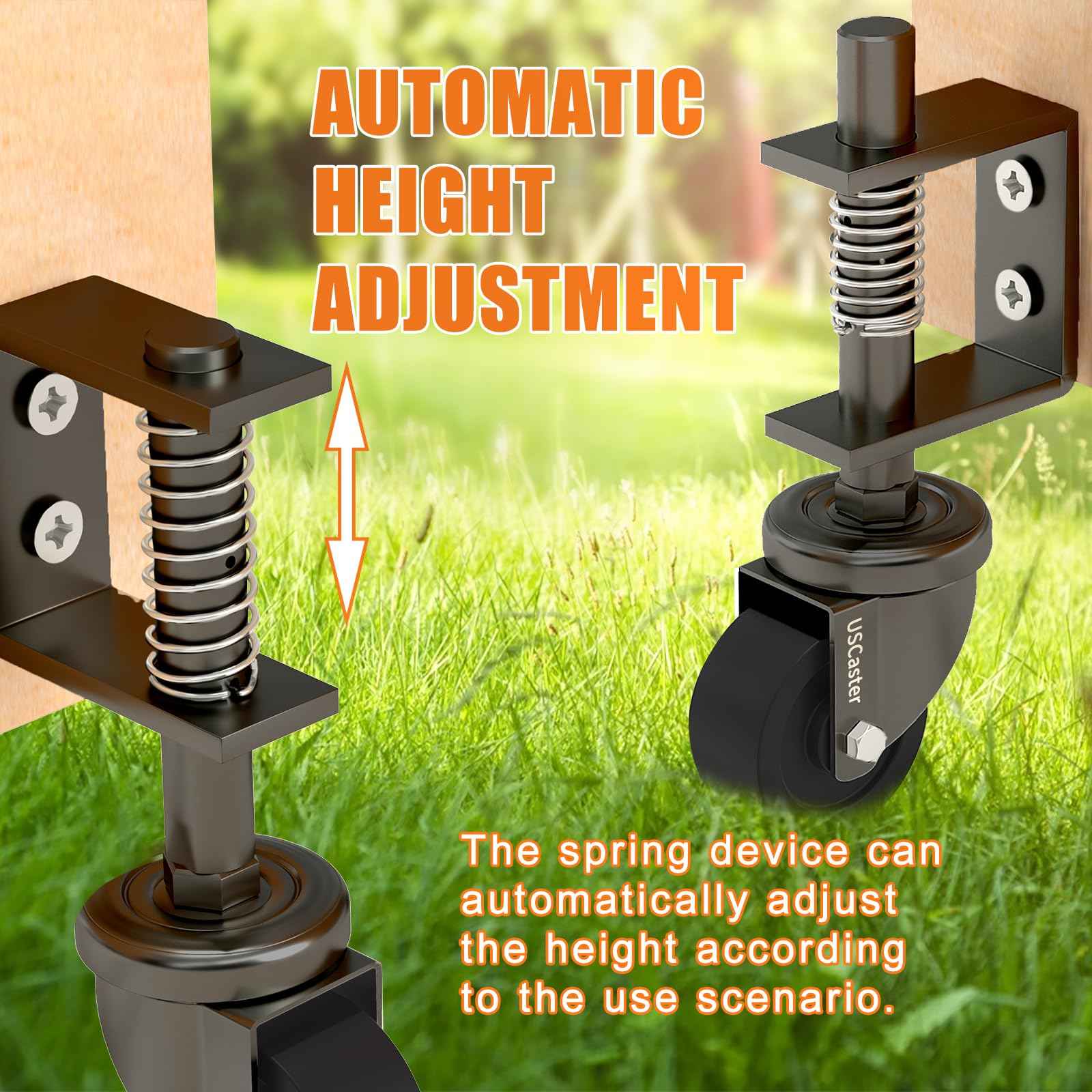 USCaster 1 Pack Gate Caster 2inch Wheel for Wooden Gates - 80lbs Capacity, 360 Rotation, Solid Rubber Tire, Spring-Loaded, Black