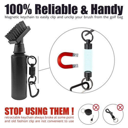 59Golf - Golf Club Cleaning kit : foaming Golf Club Brush with Water/soap Tank + Golf Club Towel + Golf Ball Towel + Magnetic Keychain (Brush + Black Towels)