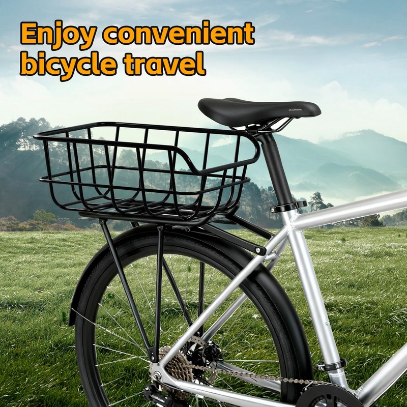 Bike Basket Rear Rack Bike Basket with Cargo Net and Liner Large Bicycle Basket Heavy Duty Bicycle Rear Basket with Liner Waterproof Cover Cargo Net