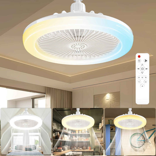 cambk Socket Ceiling Fan Light Screw in with 3 Color Temp, Low Profile Enclosed Dimmable Fanlight with Remote, 10 inch Small Adjustable White E27 LED Ceiling Lights for Bathroom/Bedroom/Garage