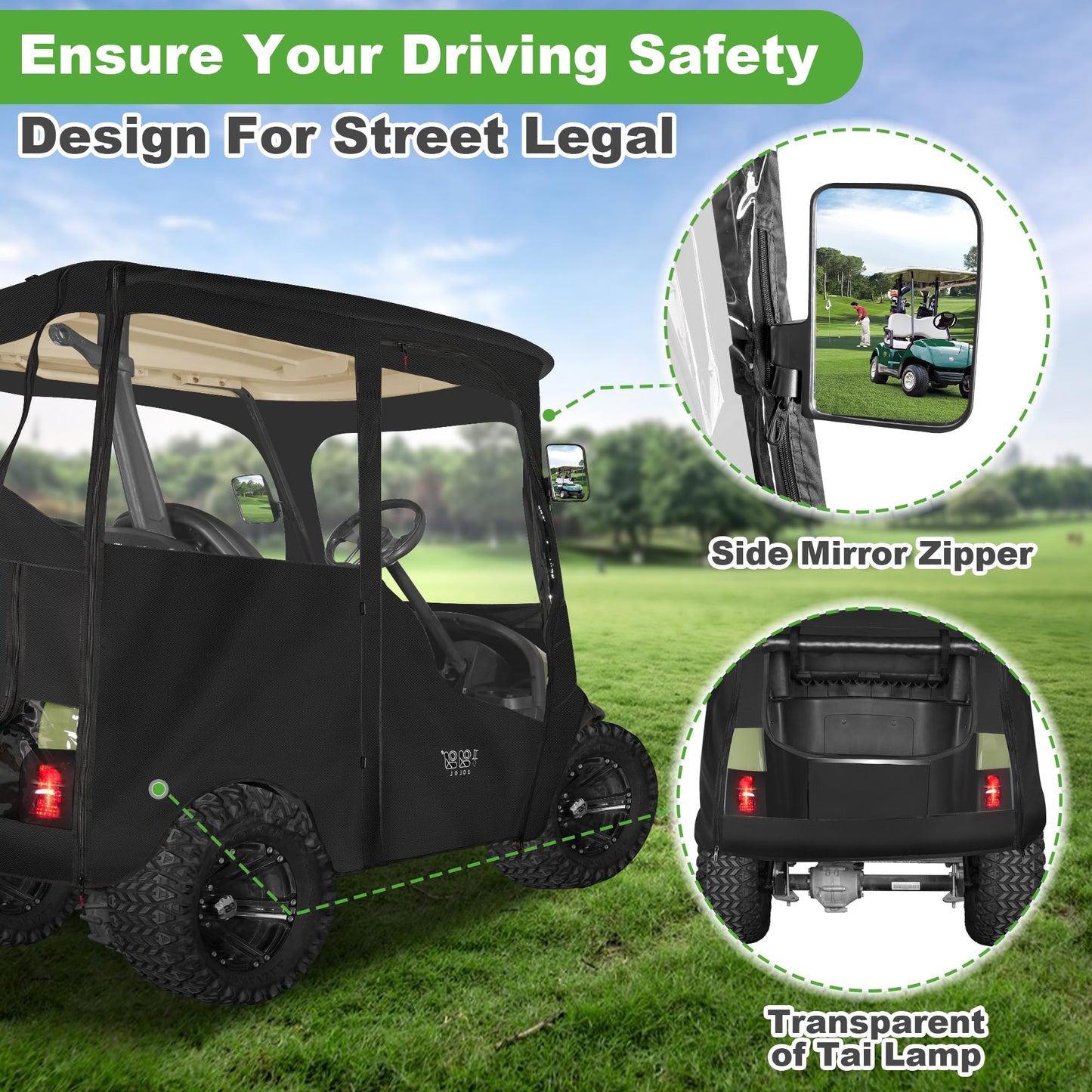 10L0L Deluxe 2 Passenger Golf Cart Enclosure for Club Car Precedent,Onward & Tempo Waterproof Windproof Portable Transparent Golf Cart Rain Enclosures Storage Cover - 57" Roof Fit