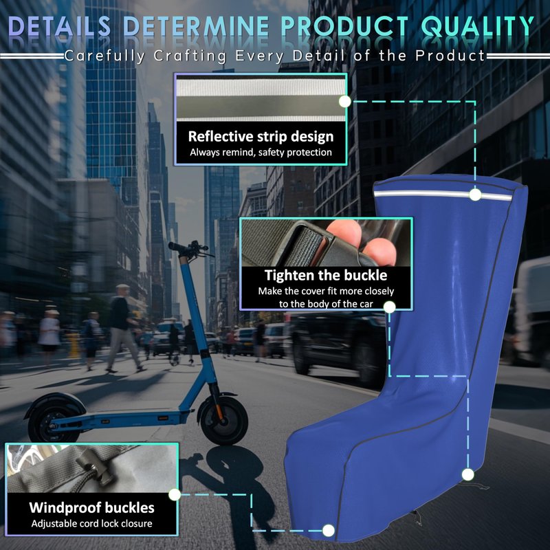 JCGJ Electric Scooter Cover,1680D Heavy Duty Waterproof and Dustproof Oxford Cloth, UV Resistant & Anti-Scratch, Includes Storage Pouch,A Better Fitting Electric Scooter Cover (61x8x53 inches)