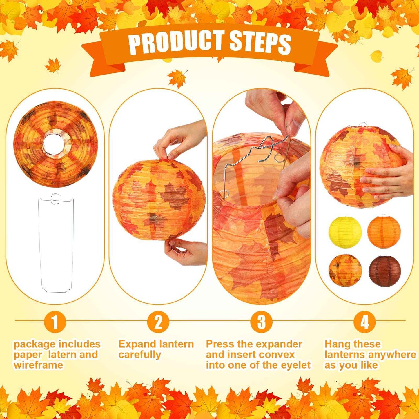 Yexiya 18 Pcs Fall Party Decoration Includes Fall Paper Lanterns Autumn Paper Fans Pompoms Maple Leaf Garlands Flower Balls Hanging Ceiling Decorations for Thanksgiving Harvest Wedding