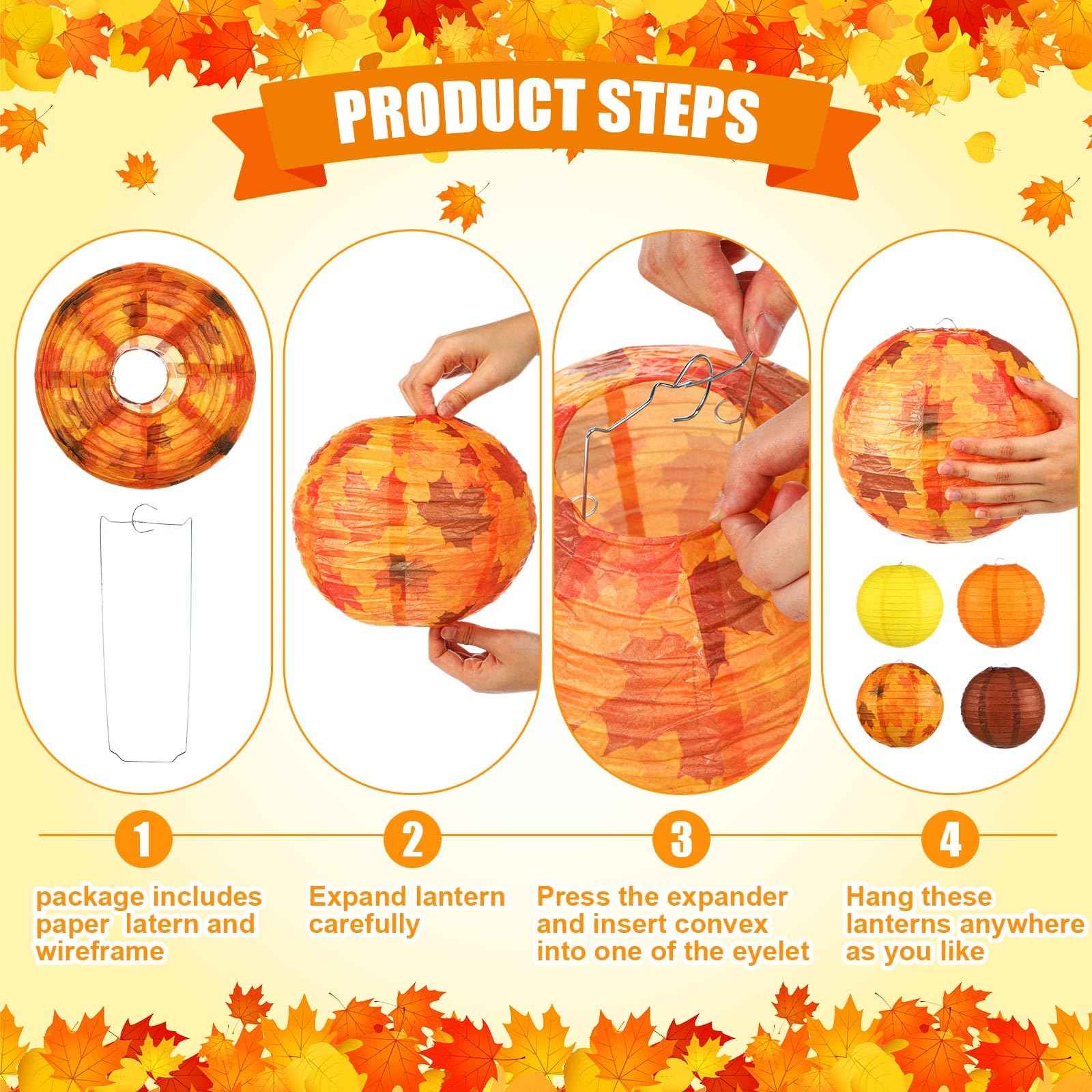 Yexiya 18 Pcs Fall Party Decoration Includes Fall Paper Lanterns Autumn Paper Fans Pompoms Maple Leaf Garlands Flower Balls Hanging Ceiling Decorations for Thanksgiving Harvest Wedding