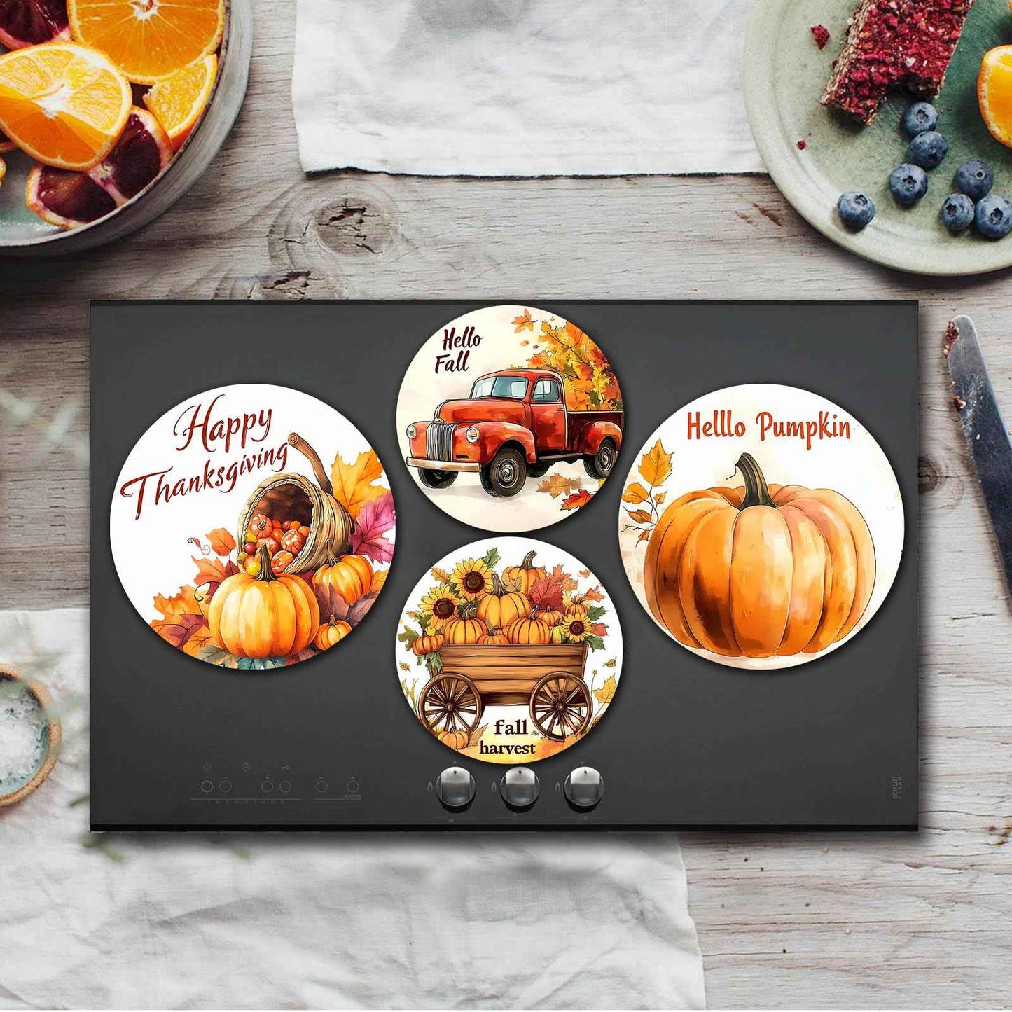 Autumn Pumpkin Electric Stove Burner Covers，4 Pcs Thanksgiving Decor Round Stove Burner Cover，8 Inches and 10 Inches，Gas Stove Burner Cover,Metal Cooktop Fall Decorative Home Decor,Kitchen Decor