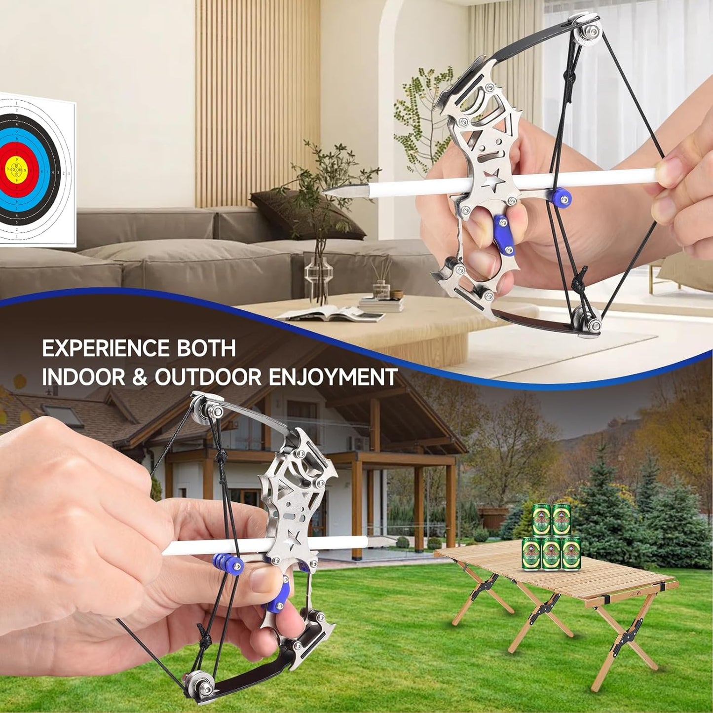 Skiennix Mini Compound Bow and Arrow Set - Archery Target Shooting for Ages 14+ | Cool Gadget for Stress Relief