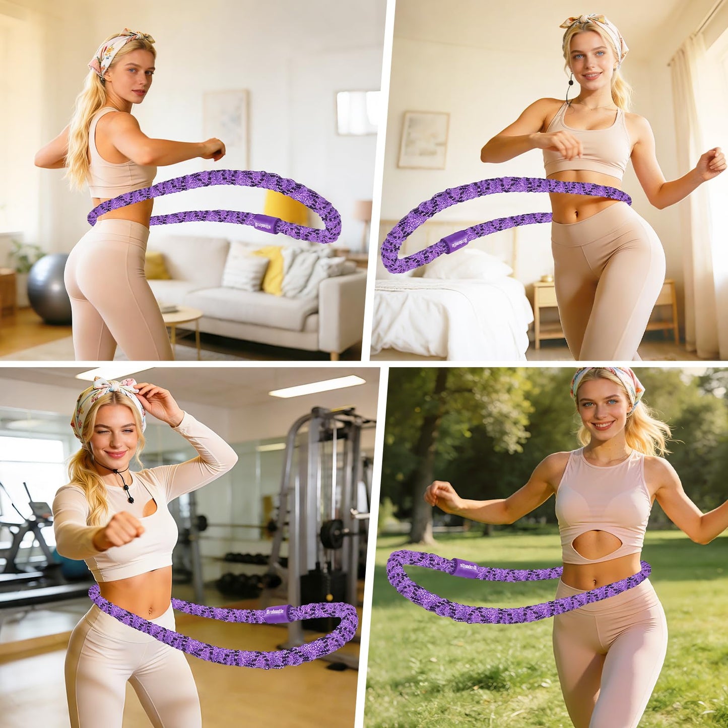 Brobantle Soft Fitness Spring Hoop for Women Weight Loss, 3.3 lbs Weighted Exercise Infinity Hoop, Foldable and Portable Hula Circle Hoops for Home Travel (Purple)