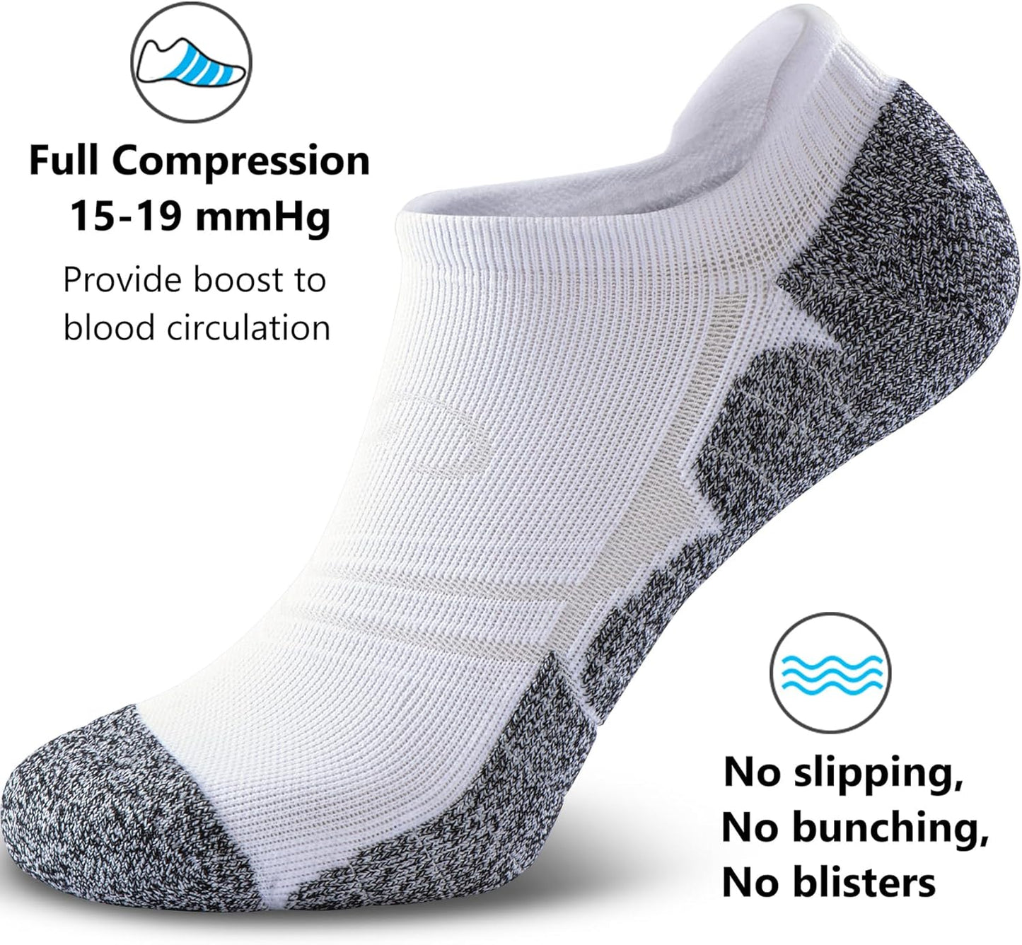 CWVLC No Show Compression Socks - Cushioned Support for Men & Women | 4 or 8 Pairs Available