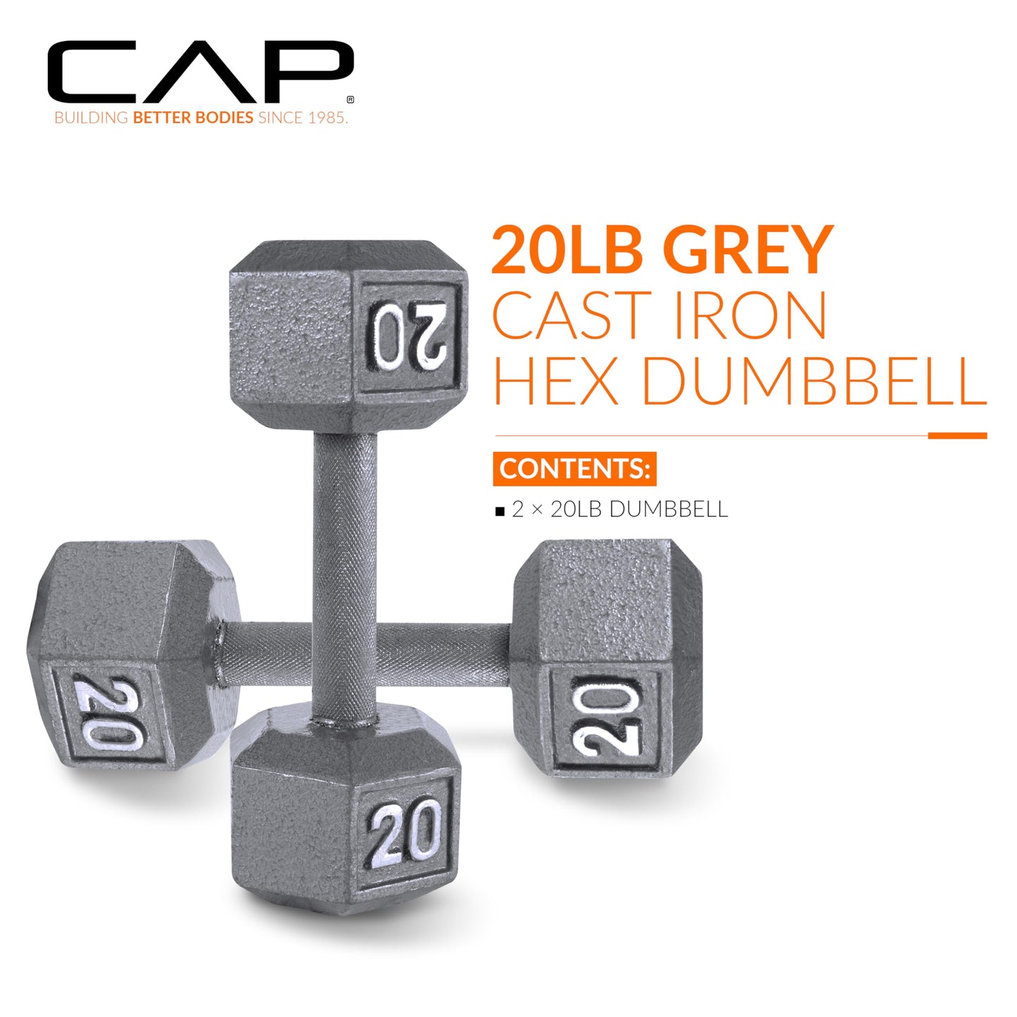 CAP Cast Iron Hex Dumbbell, Pair, 20 lb