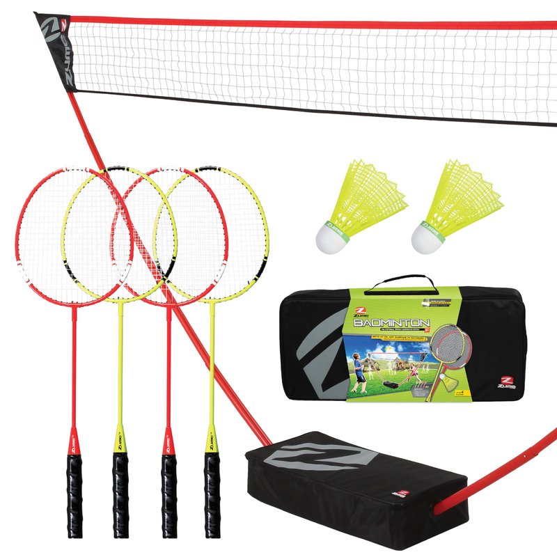 Zume Games Portable Badminton Set – 4 Rackets, 2 Shuttlecocks, Freestanding Net, and Carrying Case – Quick Setup Outdoor Game for Backyard, Beach, Camping, and Family-Friendly Activities