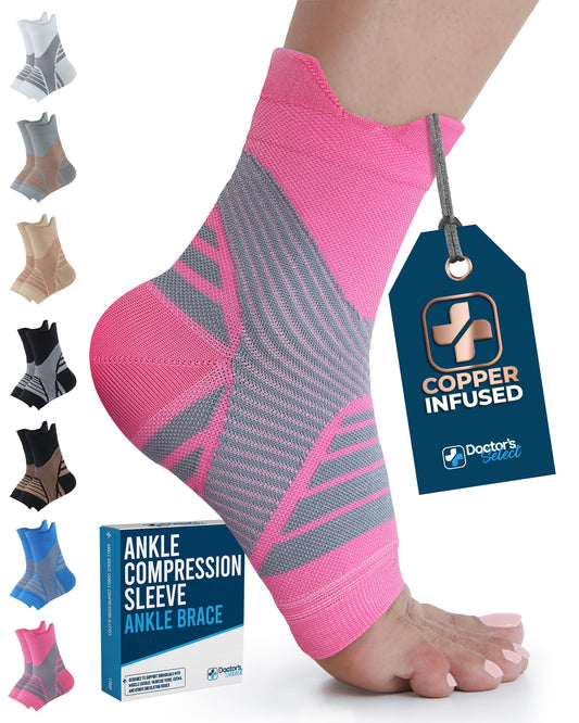 Doctor's Select Copper Ankle Sleeve - Copper Foot Compression Sleeve, Ankle Brace for Women, Compression Socks for Plantar Fasciitis Women, Sleeve for Sprained Ankle, Pink
