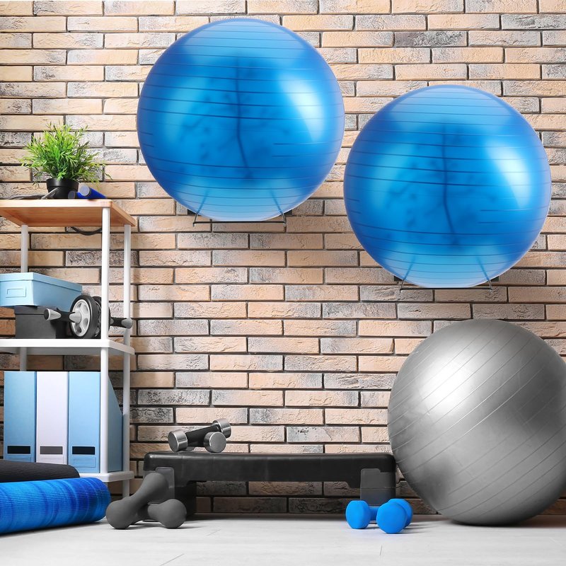 Threan 2 Pack Metal Medicine Ball Rack Wall Mounted 16.6'' Large Yoga Storage Ball Rack Thickened Black Sport Exercise Equipment Holder for Home Gyms Studios Space