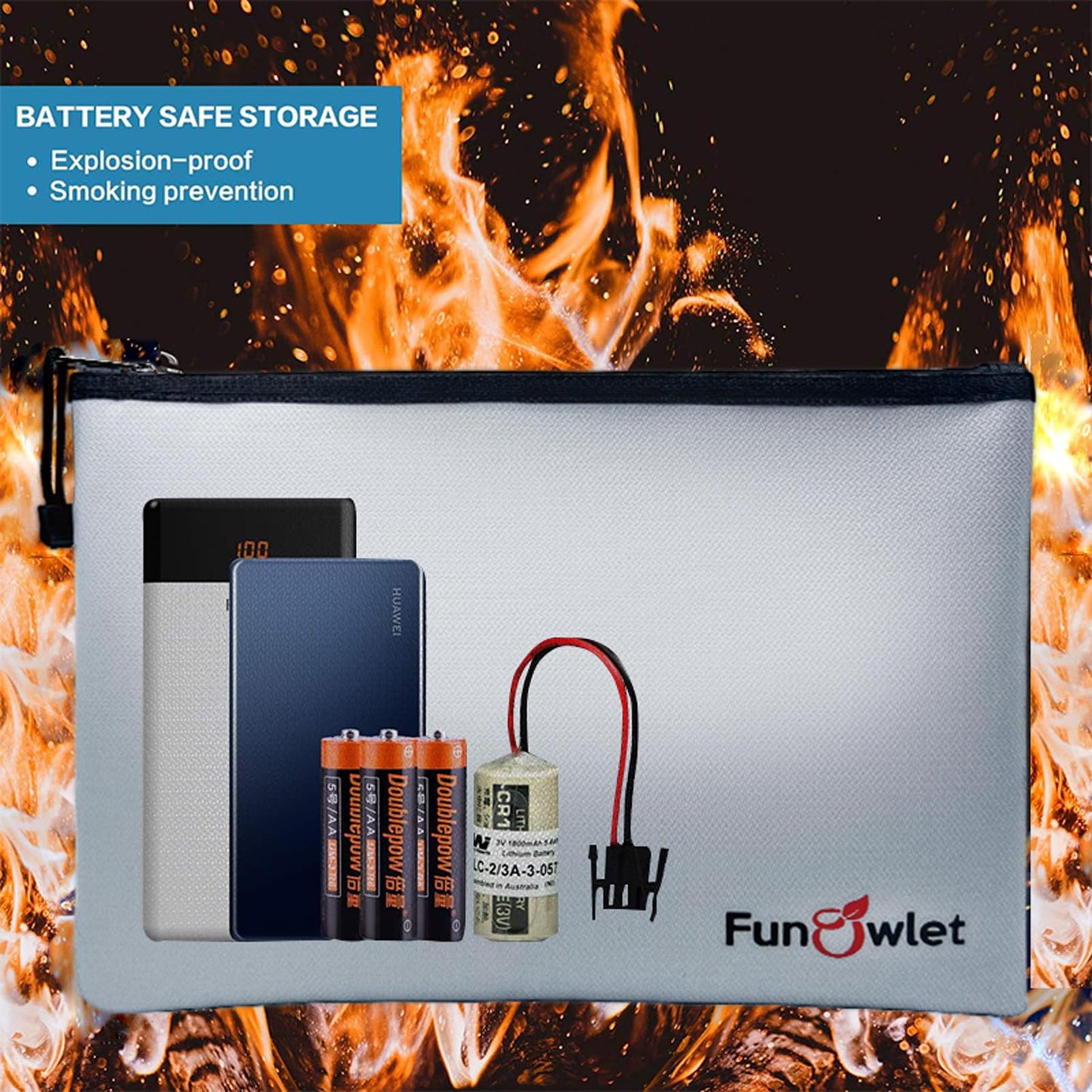 Fireproof Safe Money Document Bags - 2 Pack 13.4" x 9.8" and 10.6" x 6.7" Waterproof Zipper Bag, Fire & Water Resistant Storage Organizer Pouch for A4 A5 Documents Holder,File,Cash,Passport,Tablet