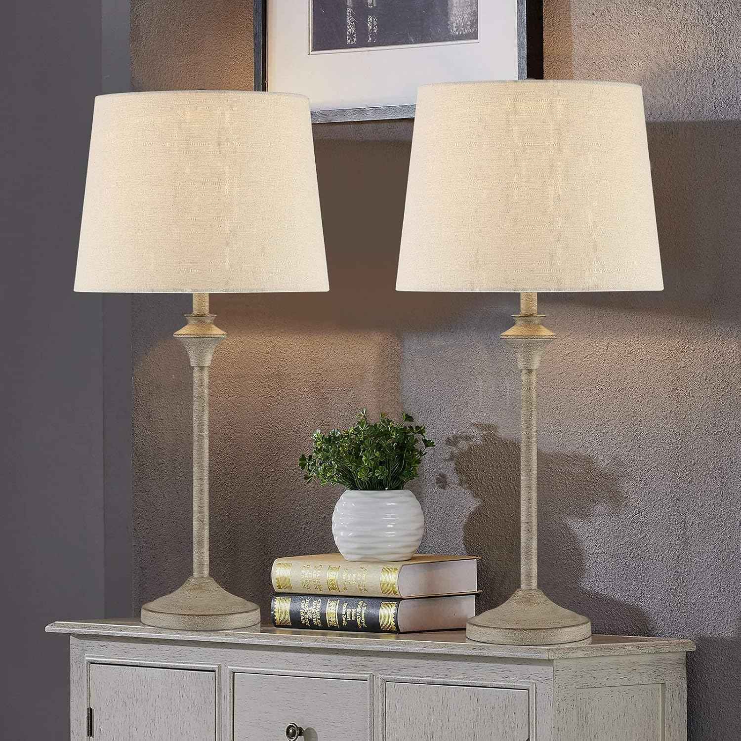 Brass Gold Table Lamps Set of 2 - 26" Modern Buffet & Nightstand Lamps for Living Room, Bedroom, Office