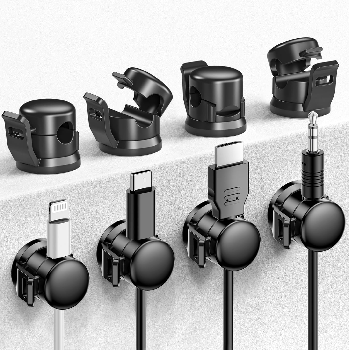 LOTUNY Cable Clips, 8 Pack Cord Organizer [Cable Smooth Adjustable] Adhesive Cable Management Wire Organizers for Cords, Phone USB Charger Cable Holder for Home Office Car Wall Desktop Nightstand