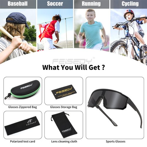 FEISEDY Kids Sunglasses Youth Baseball Polarized Sunglasses Sports Lightweight TR90 Frame Boys Girls Cycling B0213