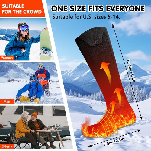 Heated Socks for Men - 5V5000mAh Rechargeable Battery Heat Up to 9 Hours/Foot Sole&Instep Heating/4 Heating Levels/Suitable for Winter Skiing Hunting Camping Hiking Cycling