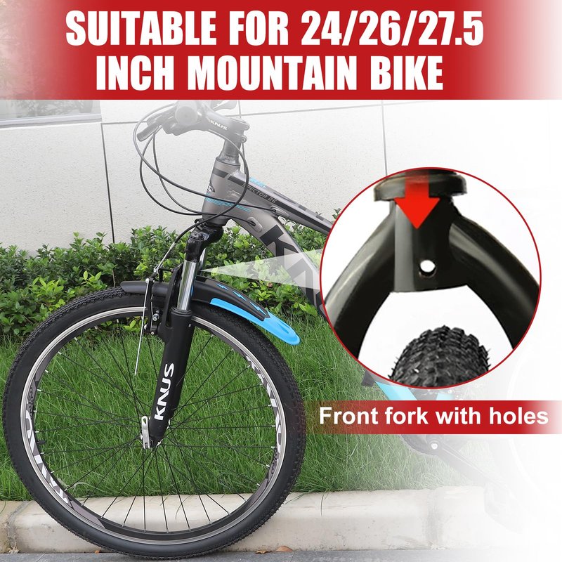 MAKELEN Bike Fender Set Mudguard Set Front and Rear 2 Parts-Universal Full Cover Thicken Widen Bicycle Adjustable Bike Fender Mud Guard Mudflap for MTB Road Bike Mountain Bike Black&Red