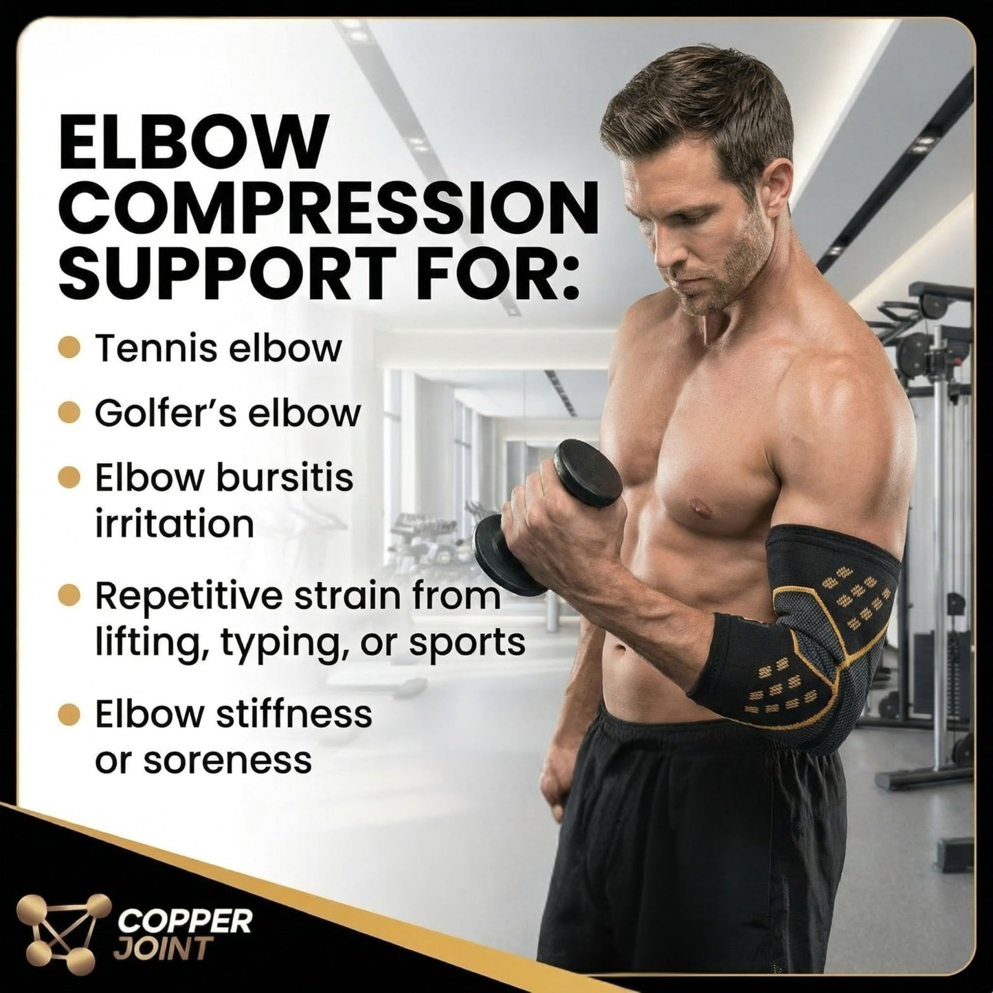 CopperJoint Elbow Compression Sleeve, Single (M) Copper Infused Design Elbows Sleeve, Arm Brace, Tennis Elbow Brace for Women & Men, Arm Support Compression Sleeves Men for Golf, Bowling, Sports