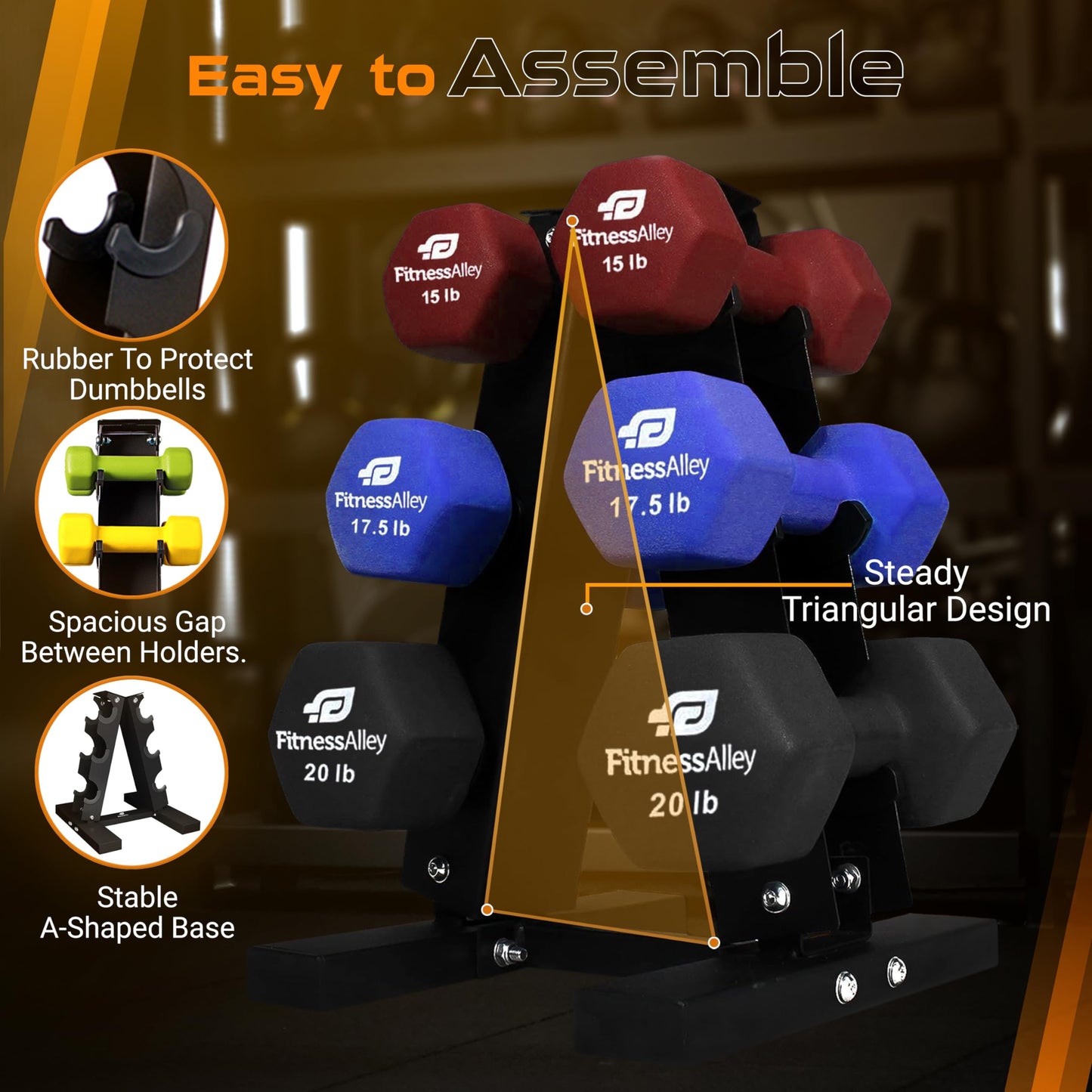 Fitness Alley 3 Tier Dumbbells Storage Rack - 120 LB Capacity Dumbbells Weight Rack - 2.0MM Thickness Weight Organizer Stand for Home Gym - Easy Assembly