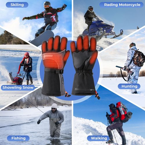 IPOW Heated Gloves for Men Women 7.4v 2200mah Electric Rechargeable Heating Ski Gloves with Touchscreen & 7 Layers Thick Solid Waterproof for Winter Outdoor Hunting Riding Ski Hiking Motorcycle