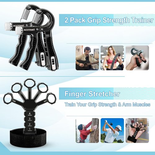 ACOTANT Grip Strength Trainer Set - 5 Pack Hand Grip Strengthener & Finger Exerciser with Carry Bag