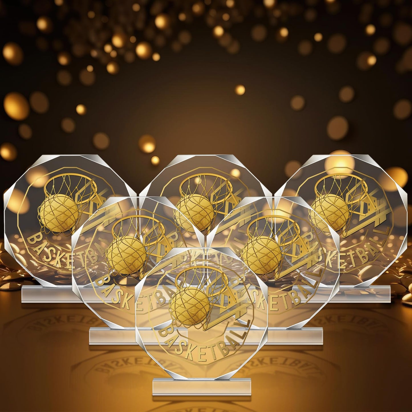 Anglechic 6 Pack Basketball Trophy Acrylic Gold Basketball Award Medals 4.72 x 4.72 Inch Sports Contest Trophies Bulk Plaques Team Prize Gift Trophies for Team Competition