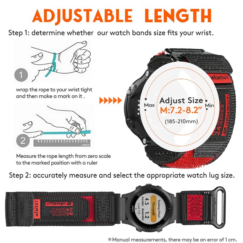 Military-Grade Nylon Strap for Garmin Forerunner 735XT/235/220/230/620/630/235 Lite, Approach S20/S5/S6, Hoop and Loop Adjustable Design (Tools set Included)