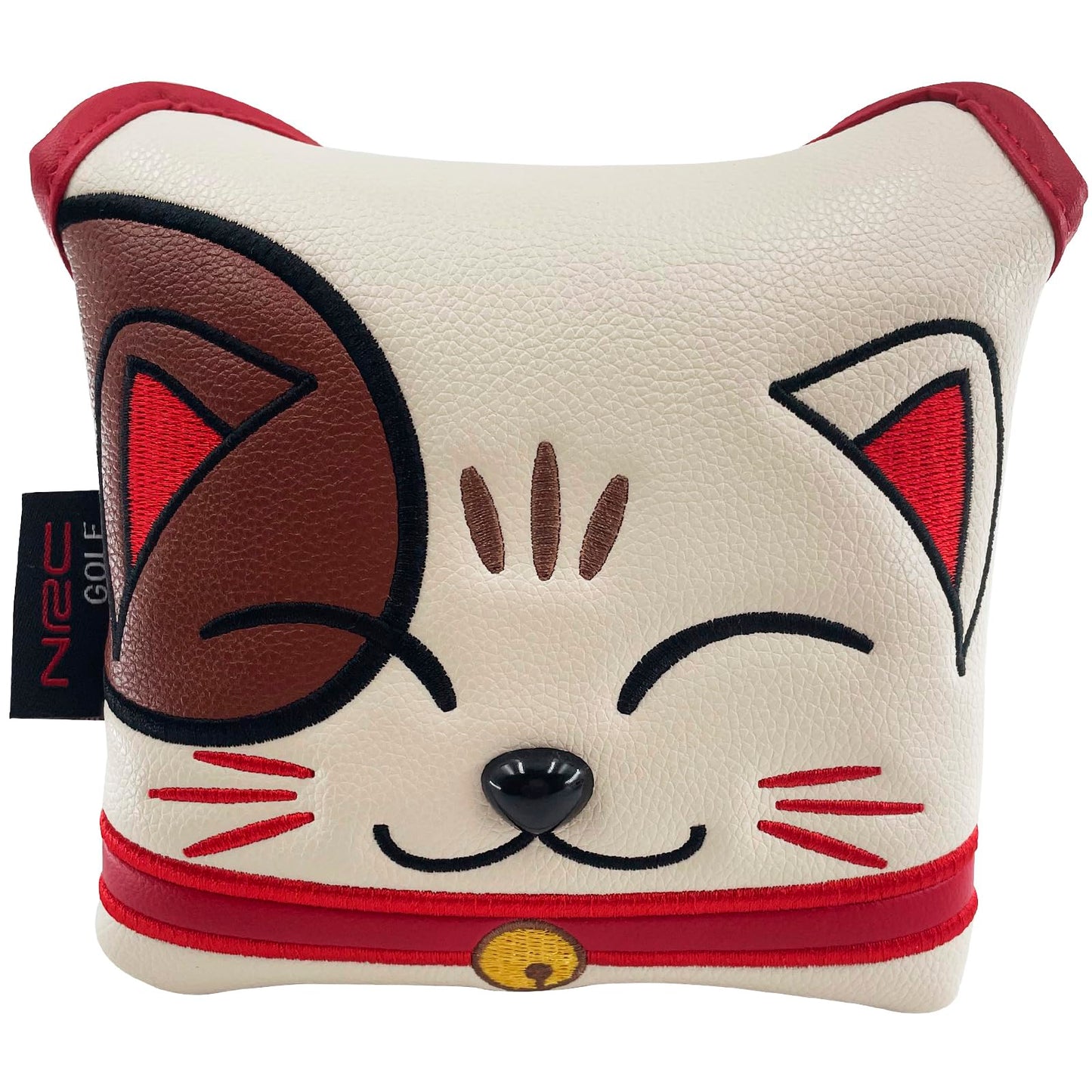 Gbourly Golf Club Heel Shaft Square Mallet Putter Cover Lucky Cat PU Leather Headcover with Magnetic Closure