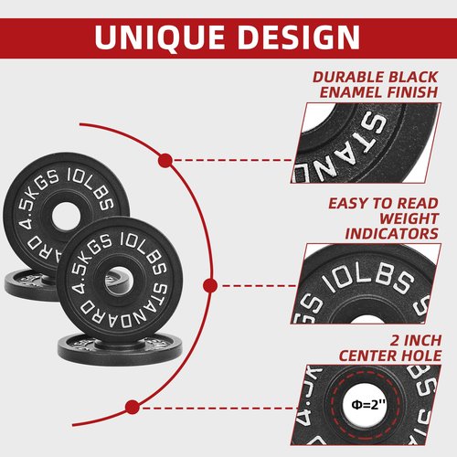【10LB Two-Pair Set】2" Cast Iron Weight Plates | (4 x 10LB) Black Plates with Silver Numbers | Fits Standard Dumbbell Handles & Barbells