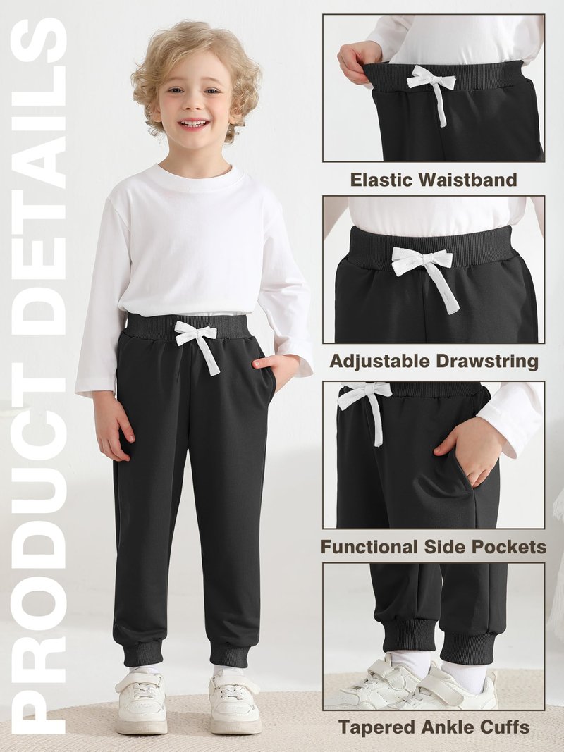 Resinta 3 Pack Toddler Boys Sweatpants Kids Active Jogger Pants Boys Casual Athletic Pull On Pants with Drawstring Pockets