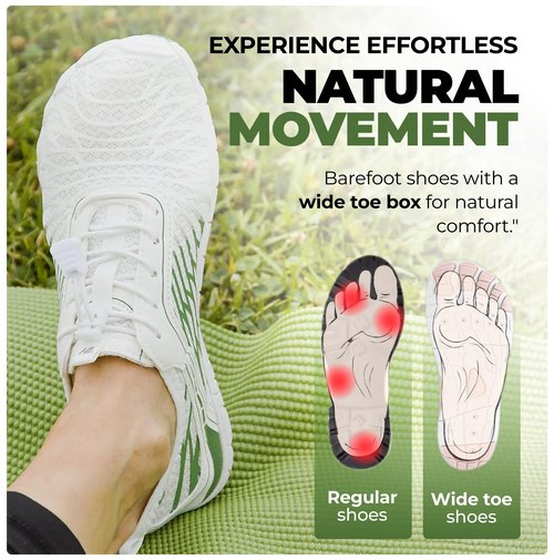 Hike Footwear HF Signature Healthy & Non-Slip Breathable Barefoot Shoes, Flexible Lightweight Daily Wear Walking Shoes Unisex White/Black