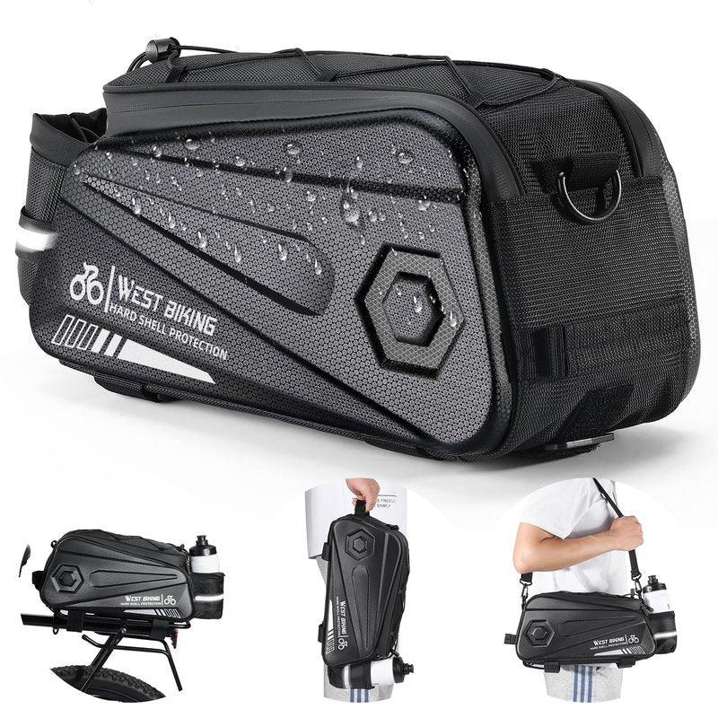 West Biking Bike Rear Seat Bag, Double Water Resistant, Zipper, Bicycle Trunk Pannier, 8.6L Capacity Waterproof Backseat Carrier Cargo Pouch with Strap & Rain Cover For Cycling