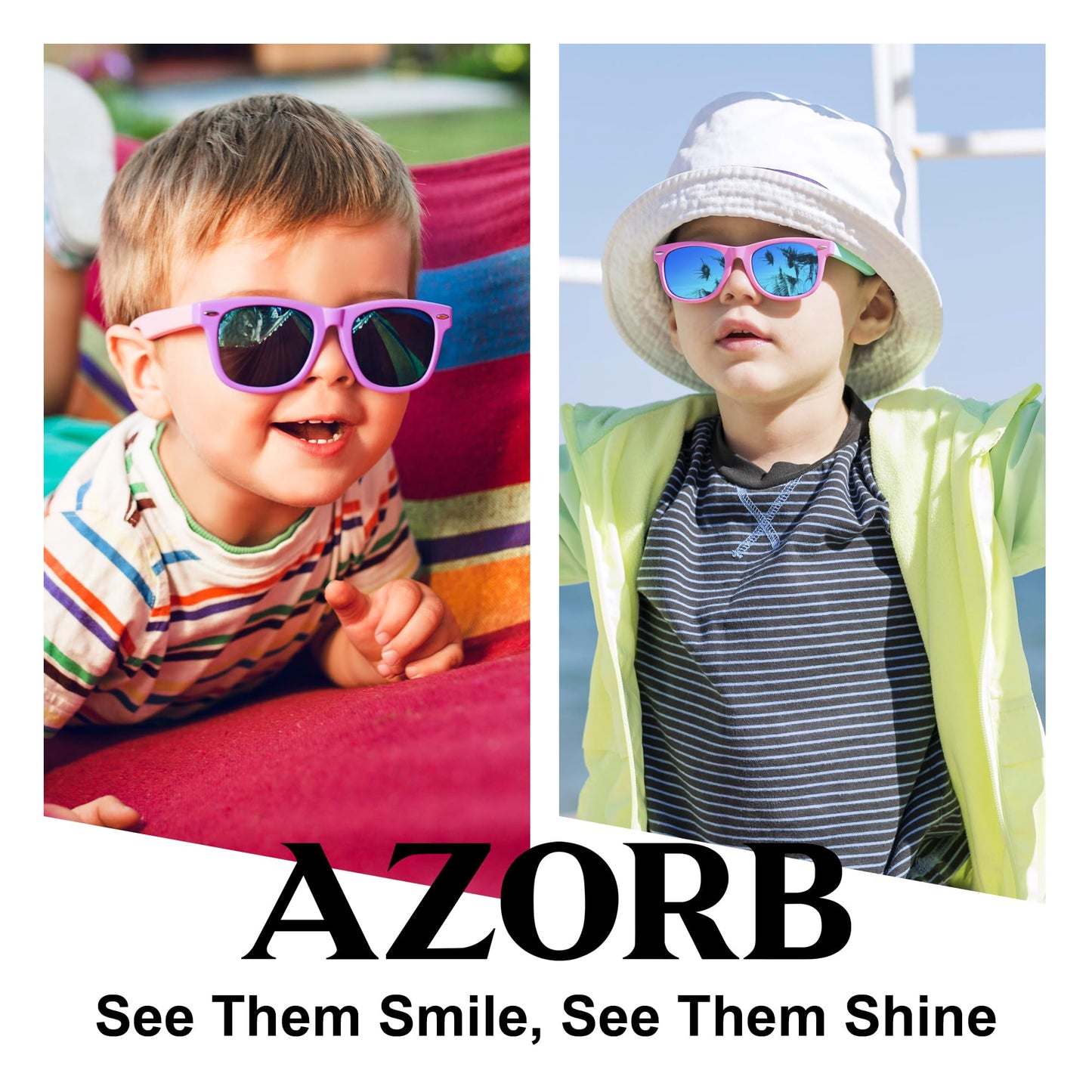 AZorb Kids Polarized Sunglasses TPEE Rubber Flexible Frame for Boys Girls Age 3-8, 100% UV Protection (Black/Grey + Mint Green Hot Pink/Grey)