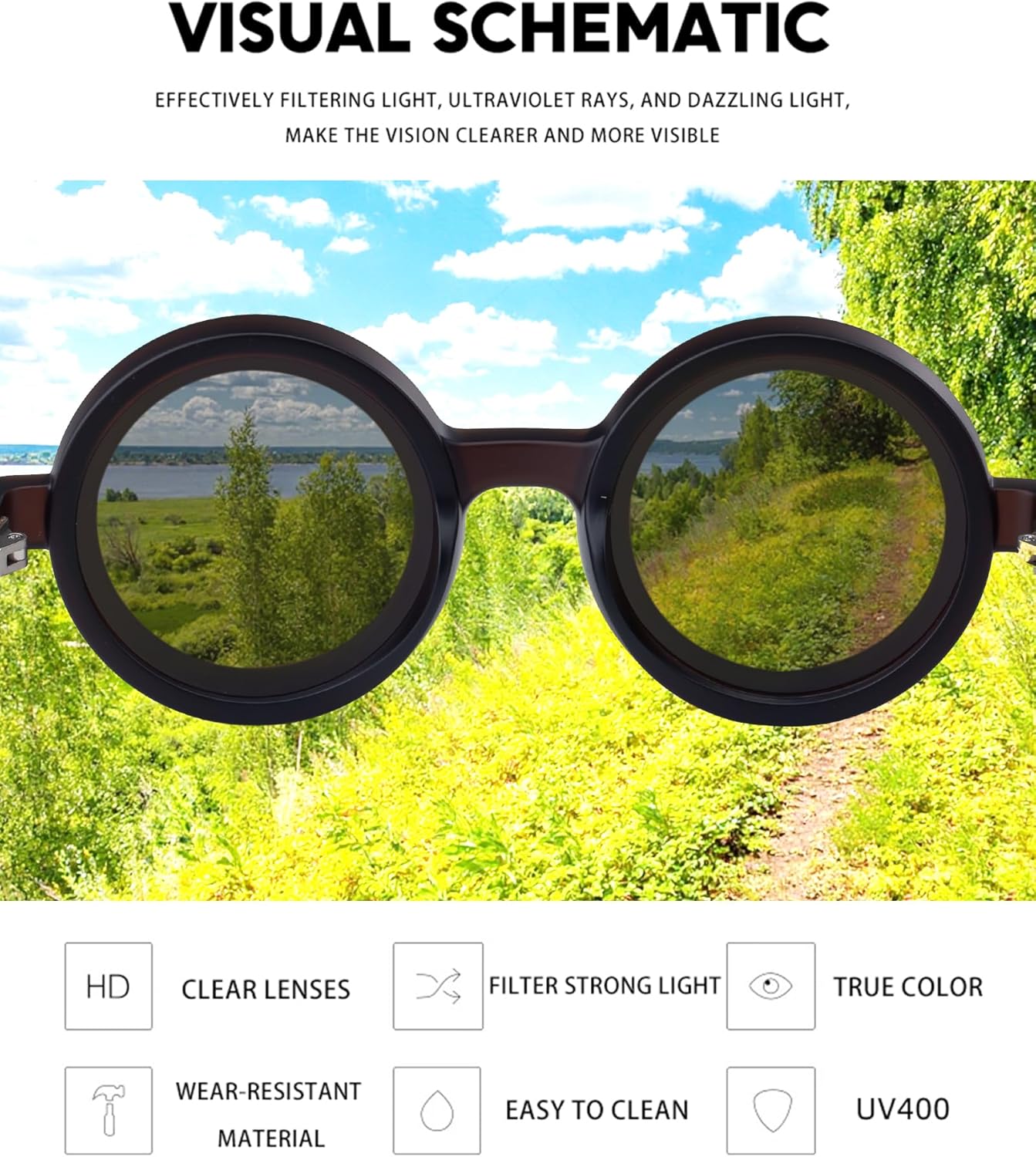 Skiennix Adjustable Tint Nightshift Glasses - Round Polarized ND Filter Lenses | Lightweight PP Frame