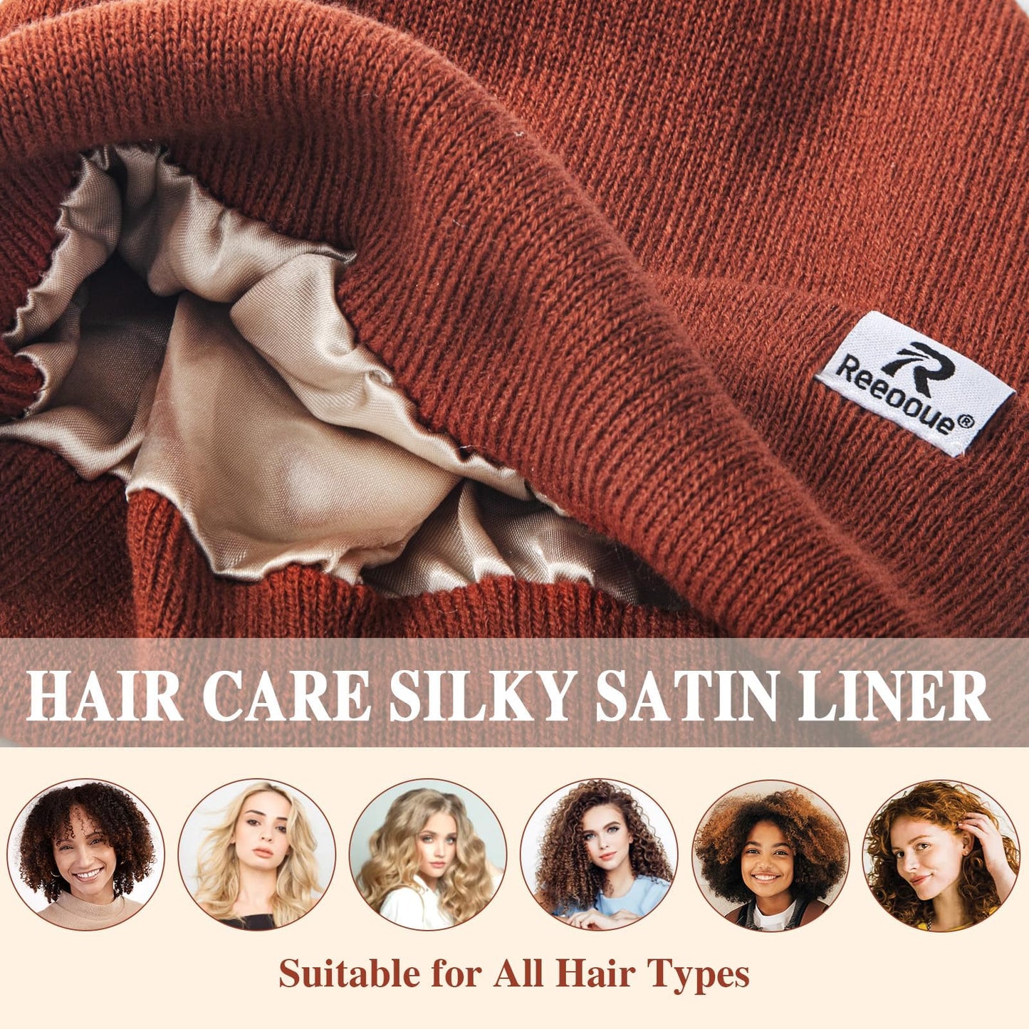 6 Pack Satin Lined Winter Beanie Hats, Silk Lined Beanies Knit Warm Cuffed Soft Hats for Women and Men with a Gift Tote Bag