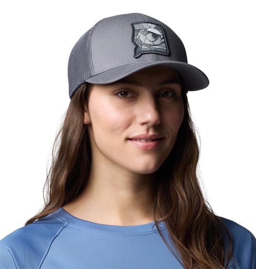 Columbia Unisex PFG Patch Mesh Ball Cap, City Grey/Sunset Fish, S/M