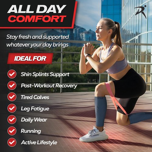Rymora Calf Compression Sleeves for Men & Women (Ideal for Sports, Running, Shin Splints & More) (One Pair) (Charcoal Gray) (Large) [L]