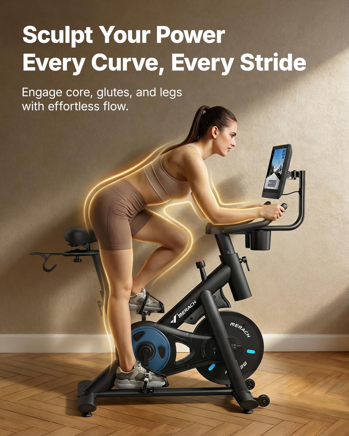 MERACH Exercise Bike, Brake Pad Stationary Bike with Exclusive App, Low Noise Indoor Cycling Bike with 270lbs Weight Capacity, Tablet Mount and Fitness Courses for Weight Loss-Blue