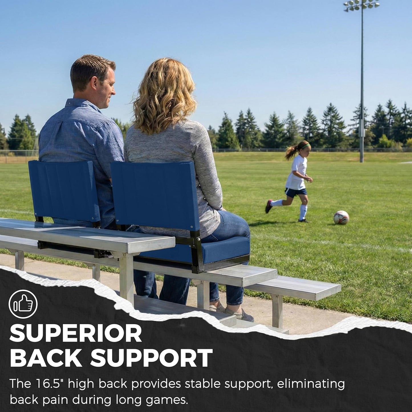 Sport Beats Stadium Seats - Comfortable Bleacher Chairs with Back Support & Cushion | Navy Blue, 1pc - 17" W x 12" D x 16.5" H
