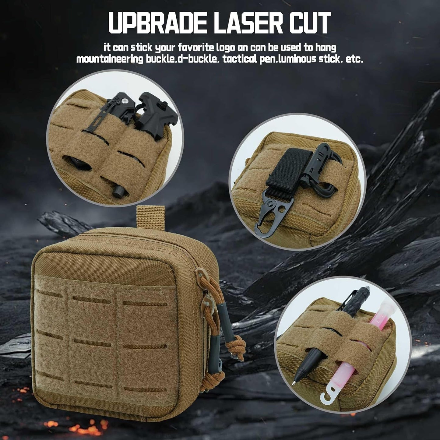 Upgrade Tactical Molle Admin Pouch - Laser Cut Design, 4x4 Inches, Interior Divider & Removable Pocket