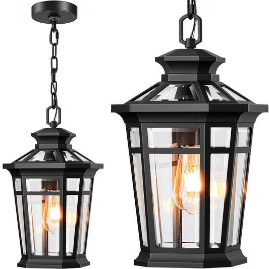 OPAXIS Large Outdoor Pendant Light Fixture, 16'' Black Exterior Hanging Lanterns with Adjustable Chain, Waterproof Outdoor Ceiling Lights for Porch, 100% Aluminum Exterior Chandelier for Gazebo, Patio