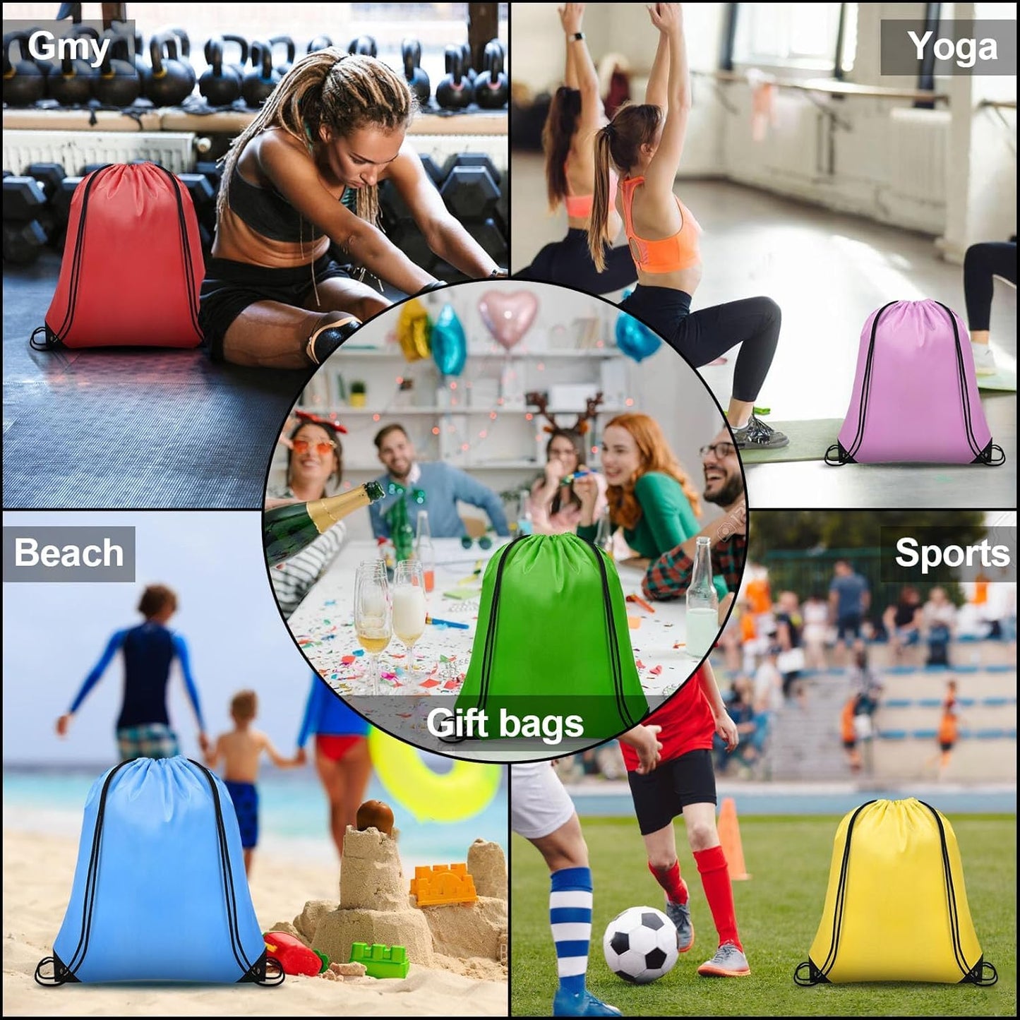 Grneric 8Pcs Drawstring Bags Bulk Drawstring Backpack Draw String Bag Cinch Sack for Gym Traveling Yoga Outdoor Sports (8 Colors)
