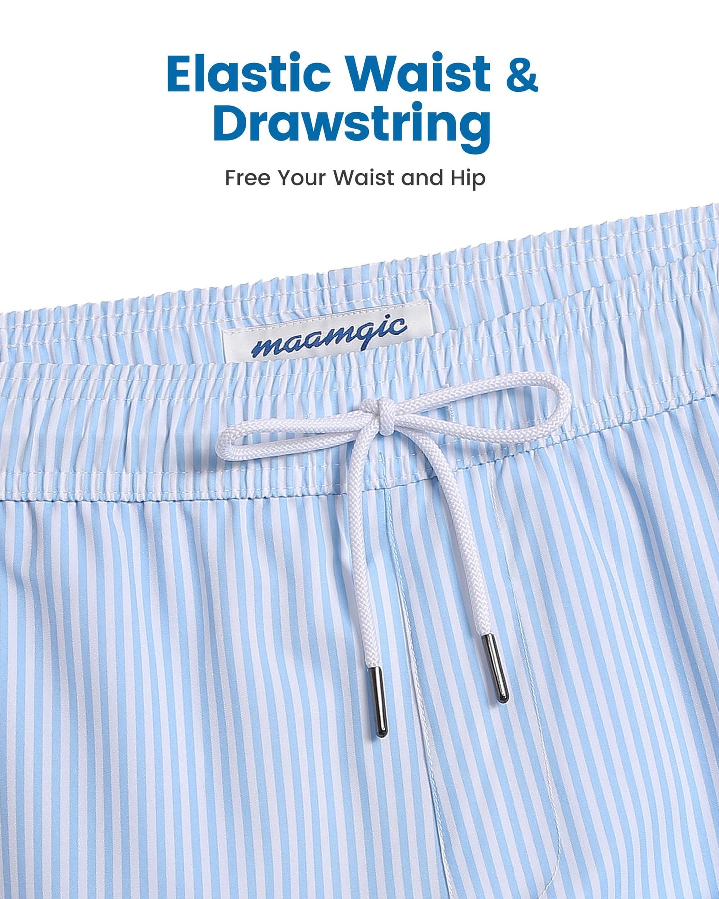 maamgic 2 in 1 Mens Swim Trunks 7 Inch Swim Shorts Swim Suits Board Shorts Blue Stripe-White X-Large