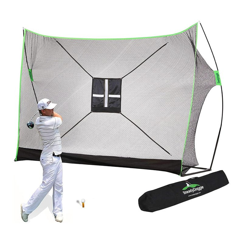 SteadyDoggie for Backyard Driving, Golf Practice Net, Dual-Turf Golf Mat, Chipping Target & Carry Bag