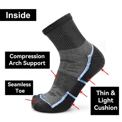 Socks Daze 3 Pack Men's Thin Quarter Merino Wool Running Socks Women Moisture Wicking Knit Gym Fitness Wool Dess Socks with Light Cushioned Sole, Large, Dark Grey