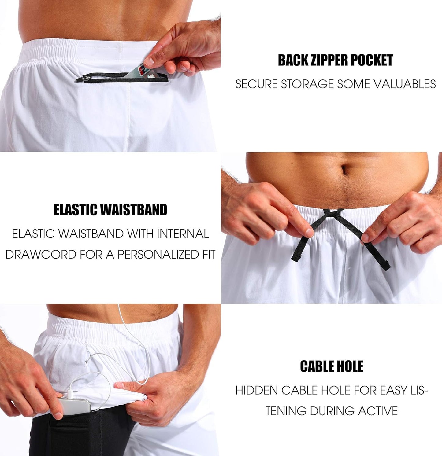 Pudolla Men's 2-in-1 Running Shorts - Quick Dry Athletic Gym Shorts with Phone Pockets | 5" Length