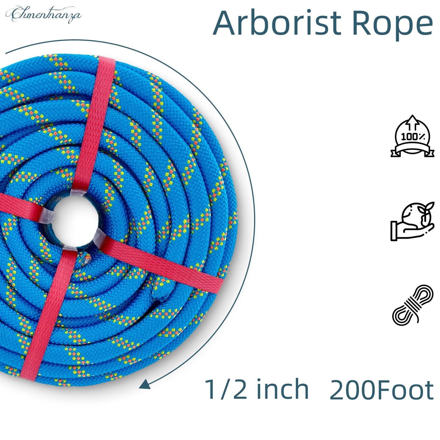 Arborist Rigging Rope Blue - 1/2 Inch Diameter 200 Ft - Heavy Duty Bull Rope for Arborist Climbing Nautical Swing Outdoor Adventures