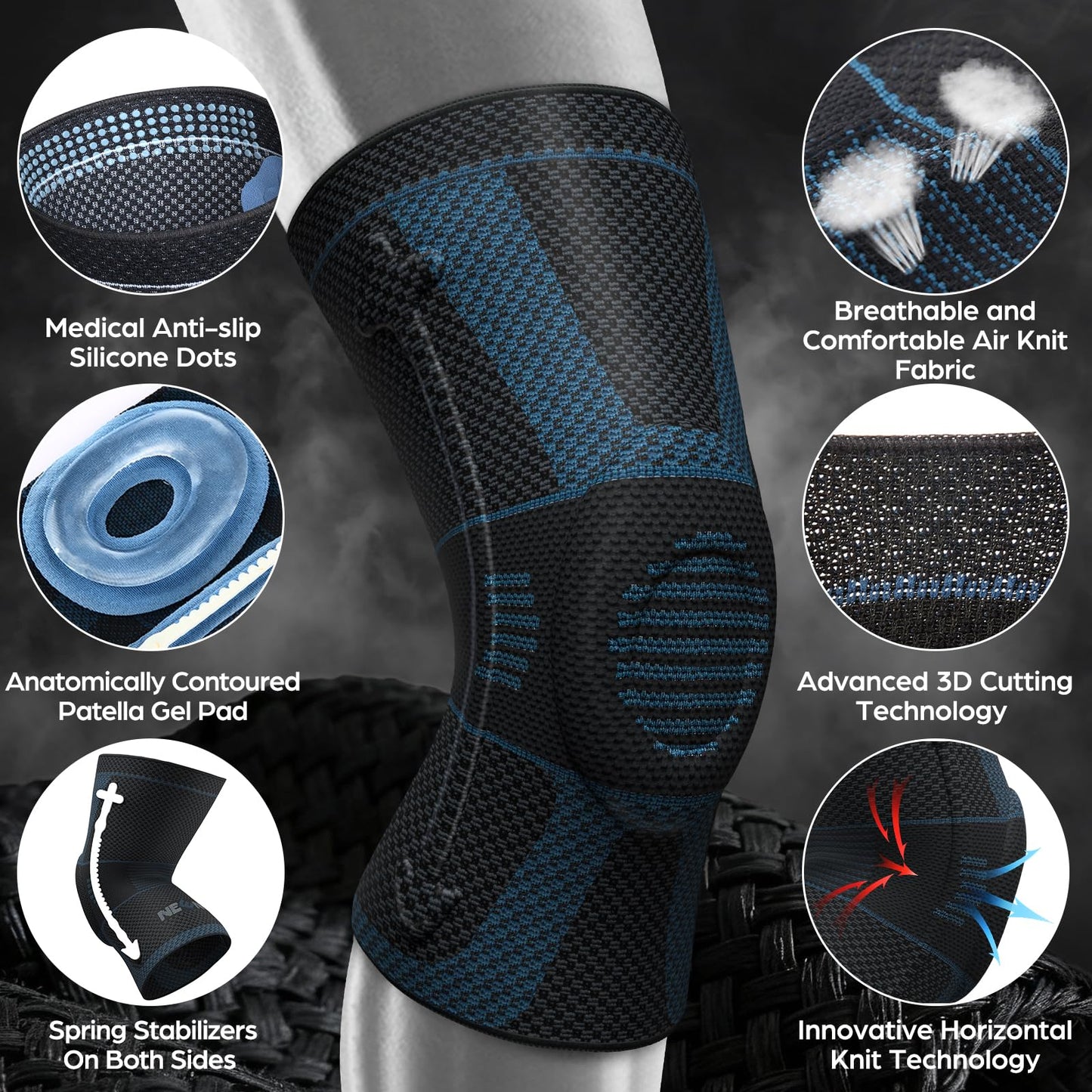 NEENCA Professional Knee Brace for Pain Relief, Medical Knee Compression Sleeve, Knee Support with Horizontal Knit Tech for Meniscus Tear, ACL, Arthritis, Joint Pain, Runner, Workout